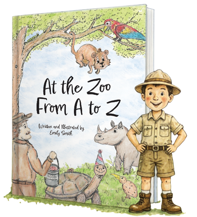 Book cover with zookeeper and animals